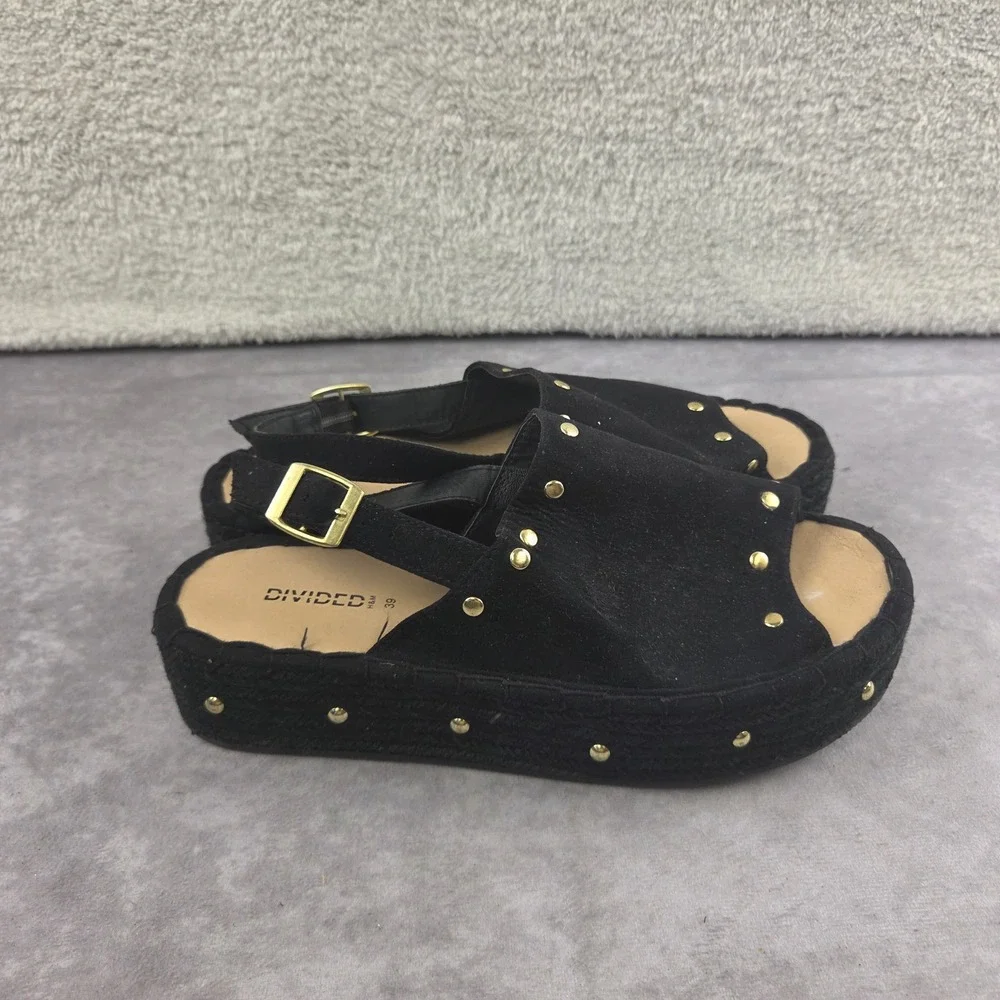 H&M Divided Womens Black Studded Espadrille Platform Sandals Size 8 EUR 39 S1513